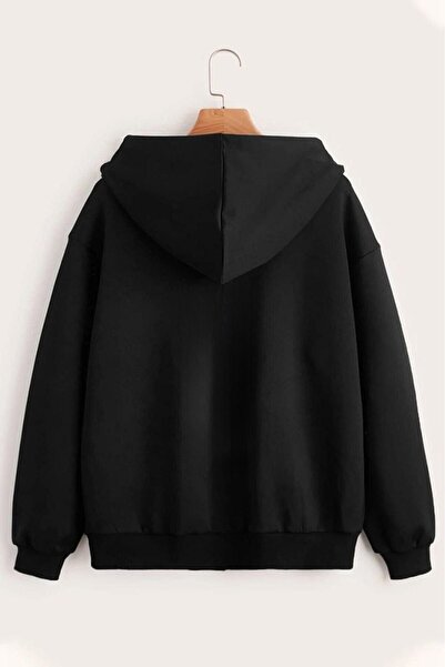 SeusCraft Cardigan oversize cu glugă, imprimat negru de iarnă, cu buzunar cu ...