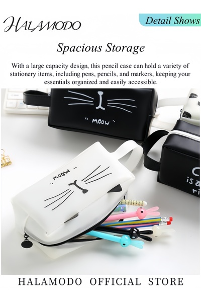 HALAMODO Pencil Case Adorable Cat Large Capacity Pencil Pouch Stationery Storage Bag
