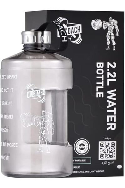 Alcoach زجاجة مياه جالون مع أوقات للشرب - زجاجة مياه سعة 2.2 لتر - زجاجة مياه...