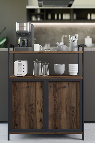 Mudesa Metal Ahşap Mutfak Dolabı Rafı Düzenleyici Bango Standı Kahve Köşesi