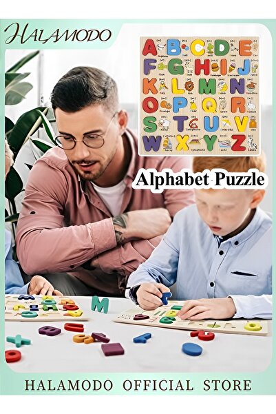 HALAMODO أحجية الحروف الأبجدية الخشبية، لوحة فرز الحروف، مكعبات، لعبة مطابقة ...