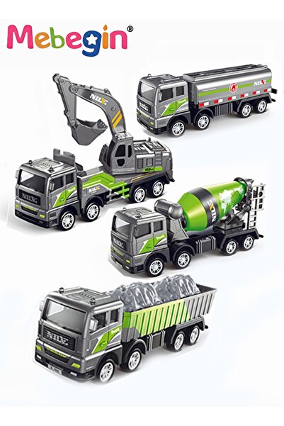 MEBEGIN مجموعة ألعاب بناء مكونة من 4 قطع، شاحنة، مركبة هندسية، حفارة، ناقلة، ...
