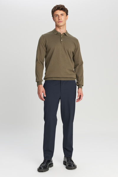 ALTINYILDIZ CLASSICS Men's Khaki Cotton Standard Fit Regular Cut Polo Neck Knitwear Sweater