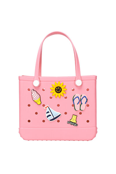KALEIDO EVA Rubber Beach Tote Bag with 5 Summer Charms for Women & Family - (Rose Gold - Large)