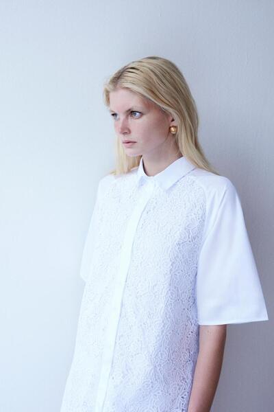 By Mare Style Leydie-Floral Lace Detailed Pure Cotton White Brode Shirt Dress