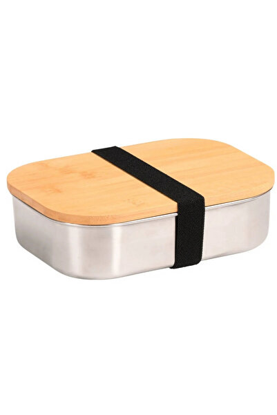Kesper 18021 Food Container, Metal, Bamboo Lid, 1L, Silver/Brown