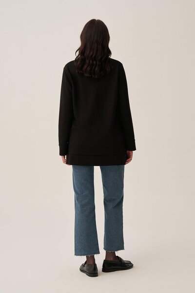 ALLDAY Black-Smooth Textured Gold Buttoned Sweatshirt