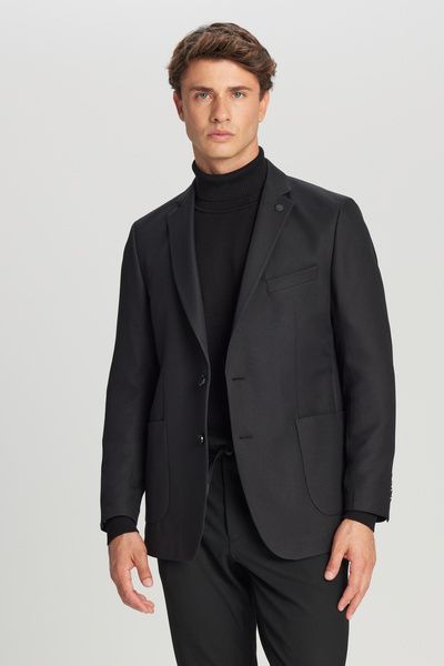 AC&Co / Altınyıldız Classics Men's Black Slim Fit Mono Collar Blazer Jacket with Pocket