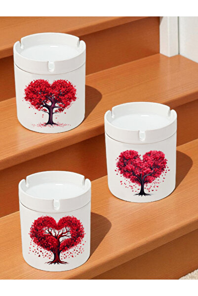 lili hediyelik Heart Tree Themed 3-Piece Ashtray Models - Odorless Ashtrays, Ceramic Ash Tray