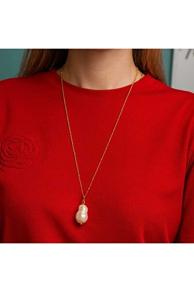 ohmygod jewelry 925 Argint Colier lung din argint 925 placat cu aur și perlă barocă - Giselle