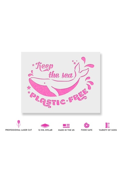 Maxrom Stencil Wall painting, plaster 0.7mm Keep The Sea Plastic Free Reusable, model MXSP7206, 600 x