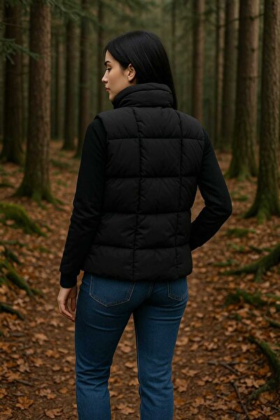 MODA Women's Stand-Up Collar Puffer Crop,Stand-Up Collar Puffer Vest,Stand-Up Collar Short Puffer Vest with Zipper