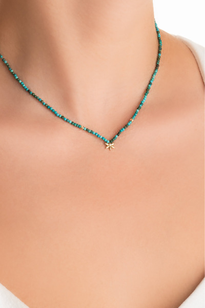 So CHIC... Çiçek Figürlü Turkuaz Taşlı 14 Ayar Sarı Altın Bileklik