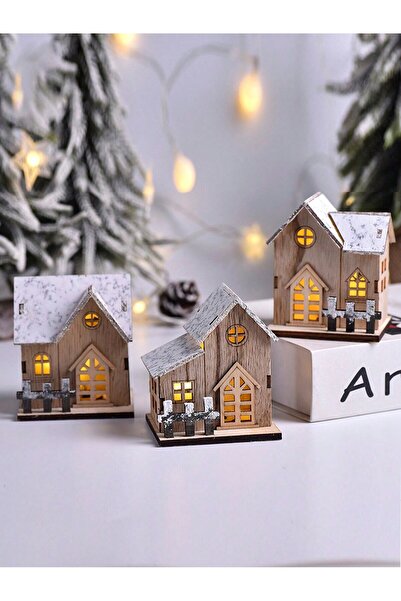 Fly 1PC LED Wooden House Lighting Decoration Ornaments, Home Desktop Decorations, Birthday Gifts