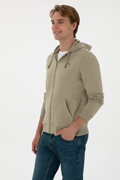 U.S. Polo Assn. Erkek Regular Fit Açık Haki Şardonlu Örme Hırka 50313755-VR183