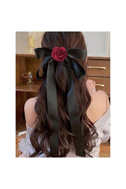 Pursehuit Φιόγκος μαλλιών, μαύρος, με κόκκινο λουλούδι, Axel C11