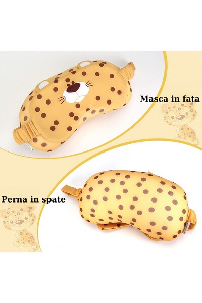 Flippy Sleep Mask 2-in-1 with Headrest, Foam Particles & Cotton, Leopard Pattern, Orange
