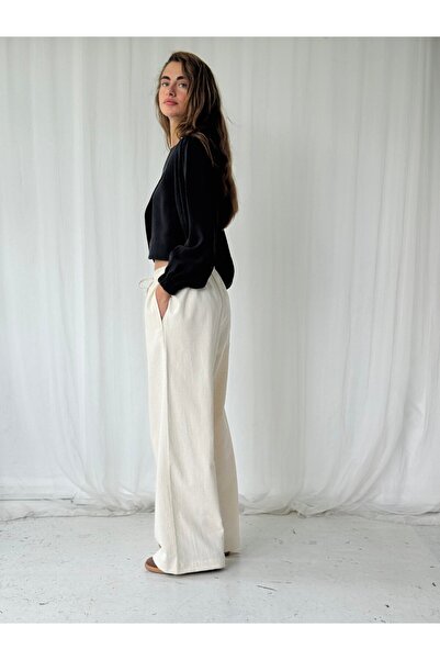 Retrobird Design Loose Fit Relax Pants Women Ecru