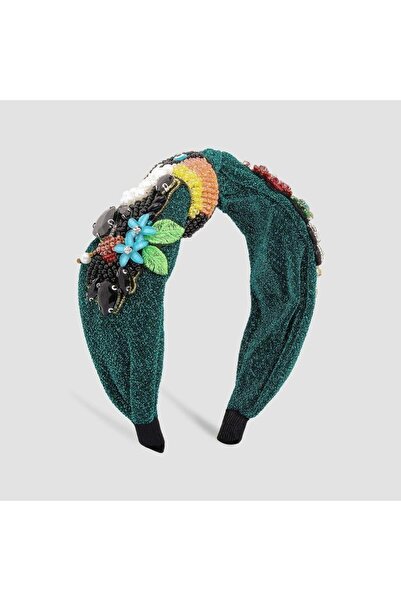 Pursehuit Bentiță verde, cu mărgele, pietre și pasăre Tucano, Feline C2