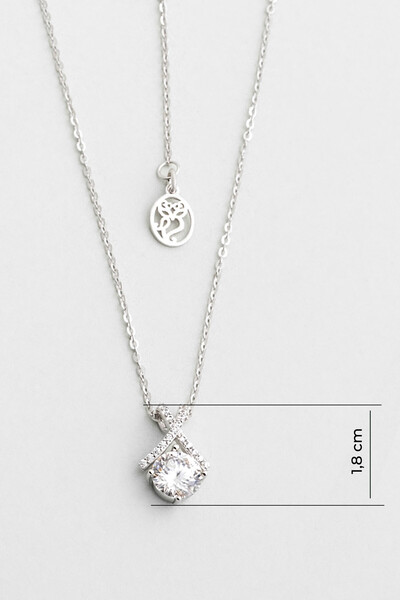 So CHIC... Yuvarlak Kesim Mozanit 18 Ayar Beyaz Altın Kaplama 46 Cm Gümüş Tektaş Kolye