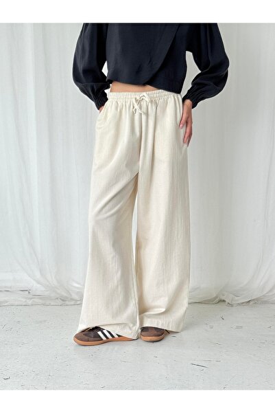 Retrobird Design Loose Fit Relax Pants Women Ecru