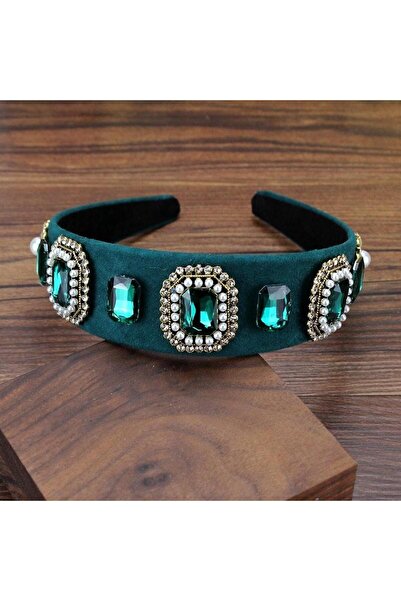 Pursehuit Bentiță verde, stil vintage, cu pietre și perle, Almira C2