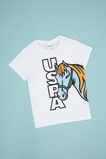 U.S. Polo Assn. Tricou alb guler rotund dintr-o singură piesă pentru băiat 50...