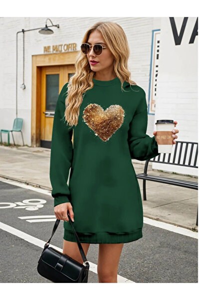 DEAG Women's Long Sleeve Crew Neck Heart Print Viscose Two Thread Blouse