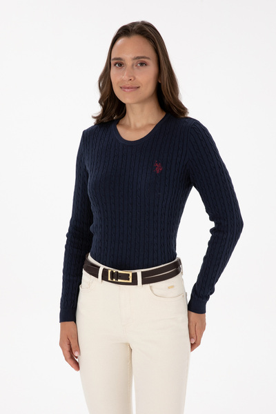 U.S. Polo Assn. Kadın Lacivert Bisiklet Yaka Basic Kazak 50313626-VR033