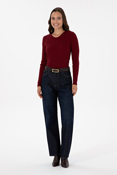 U.S. Polo Assn. Kadın Bordo Bisiklet Yaka Basic Kazak 50313626-VR014