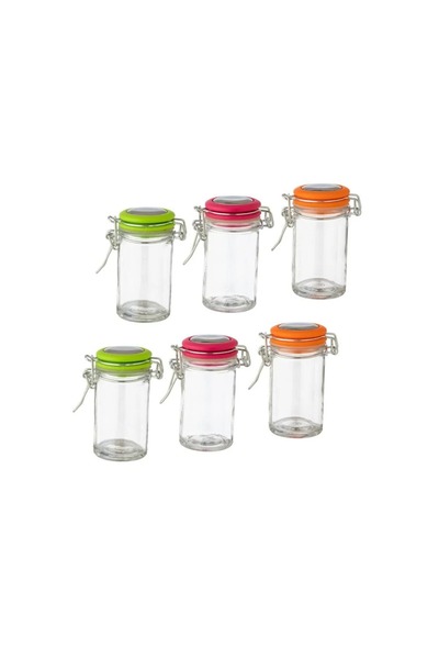 ORIAN 6 قطع من برطمانات التوابل الصغيرة ذات الأغطية المضغوطة الملونة