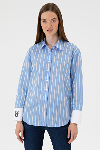 U.S. Polo Assn. Kadın Açık Mavi Çizgili Uzun Kollu Gömlek 50316416-VR003