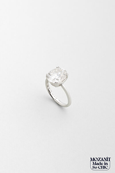 So CHIC... Mozanit Rüyası 18 Ayar Beyaz Altın Kaplama Gümüş Tektaş Yüzük