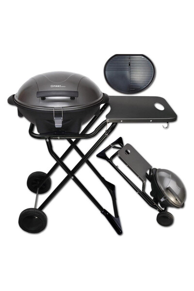 TZS First Austria Grătar electric First Austria FA-5350-1, 2400W, Termostat, Termometru, Antiaderent, Roți, Negru