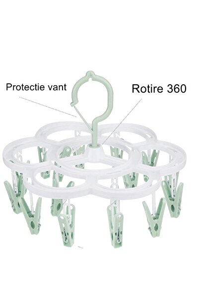 Flippy Κρεμαστό Στεγνωτήριο Ρούχων, με 16 Γάντζους, Εύκολο στην Αποθήκευση, Πολυλειτουργικό, 26 x 21 cm, Πράσινο