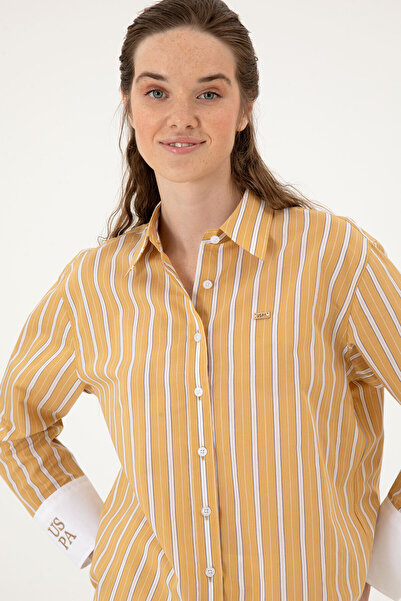 U.S. Polo Assn. Kadın Hardal Çizgili Uzun Kollu Gömlek 50316416-VR151