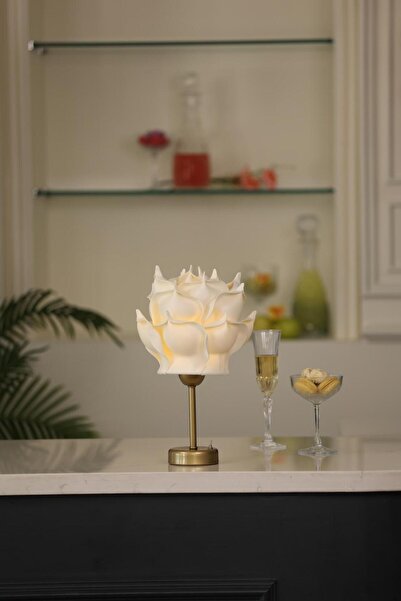 Maison Avf Krem Eva Gül Tasarım Kablosuz Pilli Masa Lambası - Alt Uzun Eskitm...