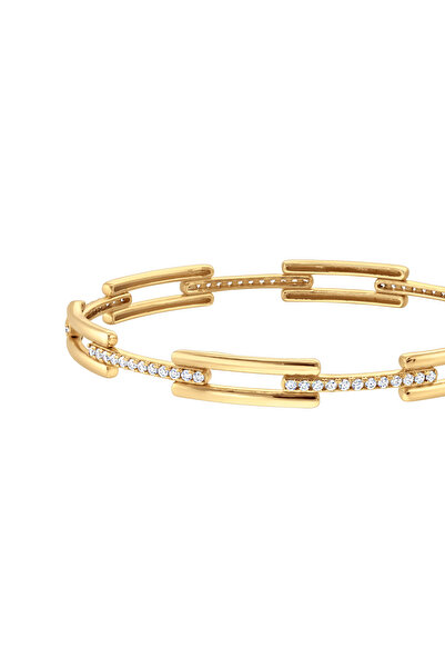 ohmygod jewelry Brățară fixă ​​din argint 925 placată cu aur și pietre - Brățară Kalithea