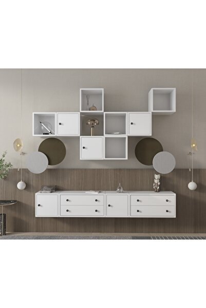 Nettrends Modüler Asma Konsol 5 Kapak ve 4 Çekmeceli Minimalist Tasarım Çok F...