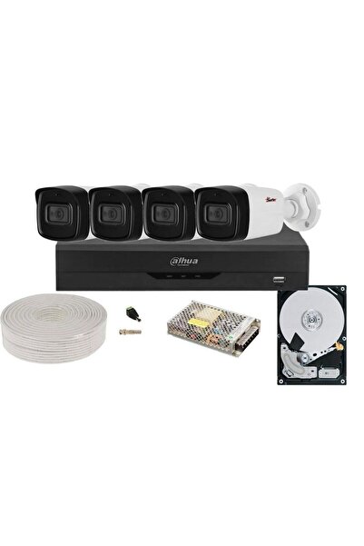 DAHUA Complete surveillance kit, 4 Full HD cameras, 4-channel DVR with AI, HDD, - READY TO INSTALL, KITSAF2MPS
