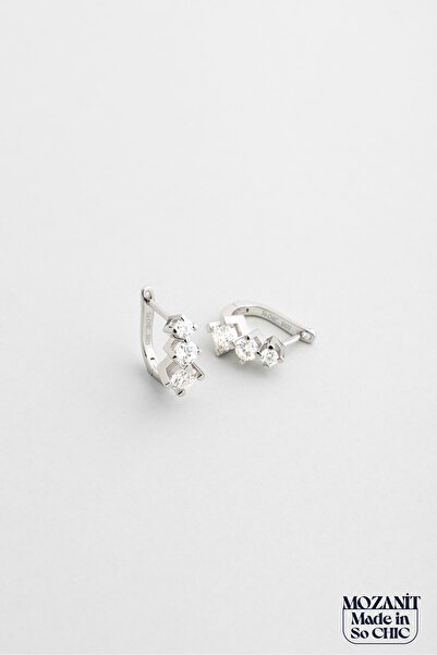 So CHIC... Nova Mozanit 18 Ayar Beyaz Altın Kaplama Gümüş Tria Küpe