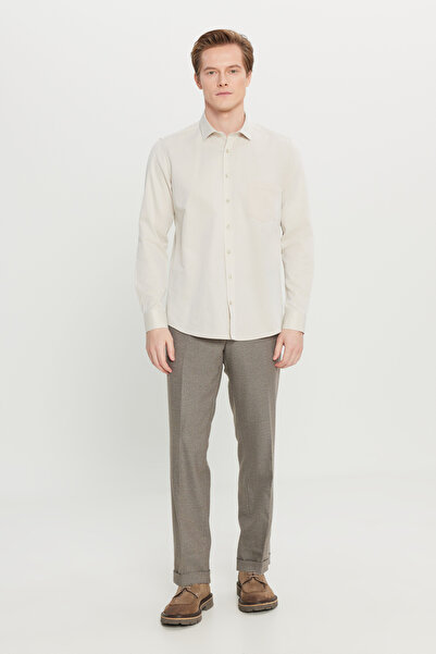 AC&Co / Altınyıldız Classics Men's Beige Cotton Tailored Slim Fit Classic Collar Dobby Pocket Shirt