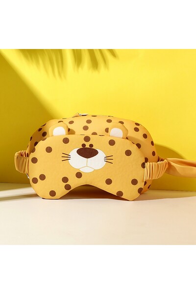 Flippy Sleep Mask 2-in-1 with Headrest, Foam Particles & Cotton, Leopard Pattern, Orange