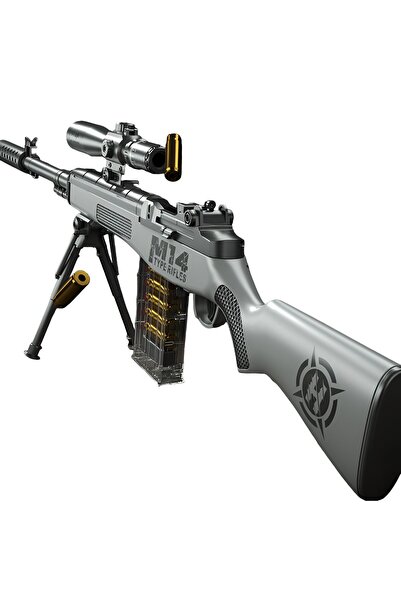 Flippy M14 Toy Gun – Manual with Scope, 20 Foam Projectiles, 100 cm, 8+, Grey