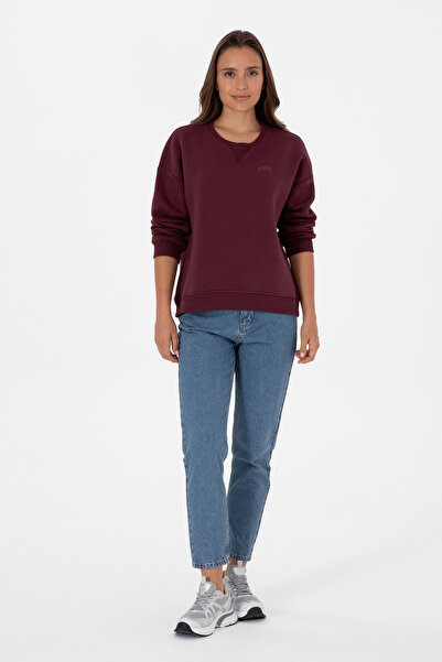 U.S. Polo Assn. Women's Burgundy Ribbed Crew Neck Basic Sweatshirt 50313586-Vr177