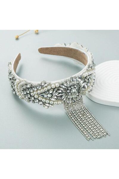 Pursehuit Bentiță albă, cu pietre și franjuri, Axa C1