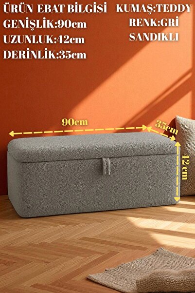 WoodyMaison LENA Teddy Kumaş Sandıklı Puf Bench – Depolama, Oturma ve Yatak Ucu Bank