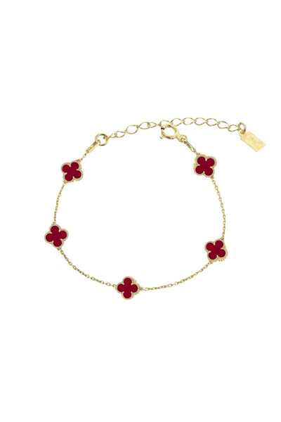 ohmygod jewelry 925 Silver Gold plated 925 silver bracelet with red clover pendant - Red Lucky Nicole