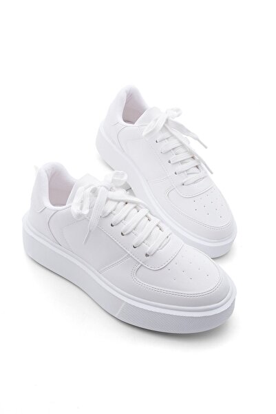 Store Kadın Sneaker Yüksek Taban Bağcıklı Spor Ayakkabı Azin beyaz