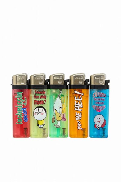 melmus 5’li Renkli Karikatür Desenli Gazlı Çakmak Seti – Şeffaf Gövde